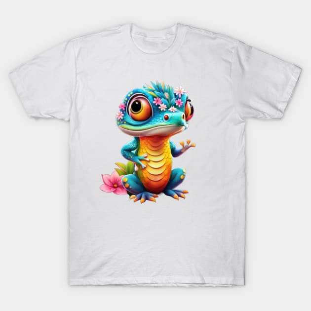 Lizard's Floral Fantasy T-Shirt by TooplesArt